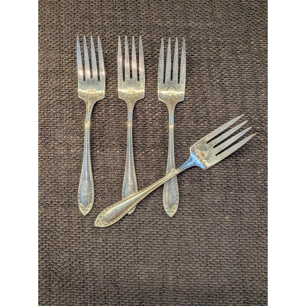 Vintage 4pc Oneida Patrician Salad‎ Forks Silver Plate Edwardian Flatware